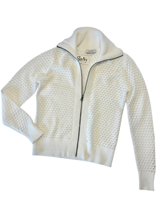 Open Stitch Zip Front Cardigan in white by J. Society