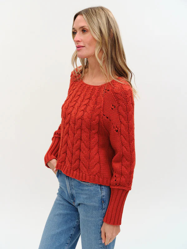 Alexa Cable Knit Sweater in brick by Six Fifty