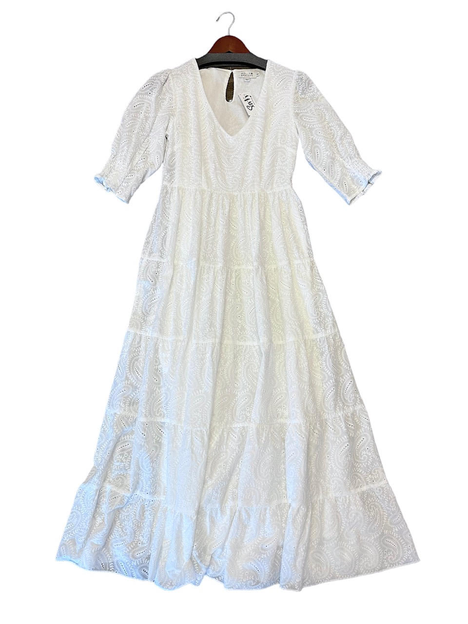 Elbow Sleeve Maxi Dress in white by Molly Bracken