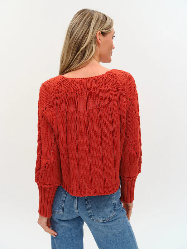Alexa Cable Knit Sweater in brick by Six Fifty
