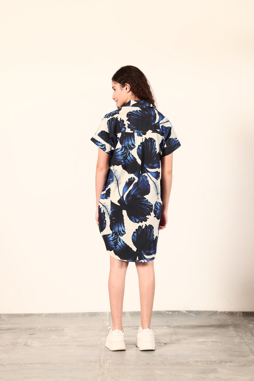 Anna Dress in indigo lillies by Maude Vivante