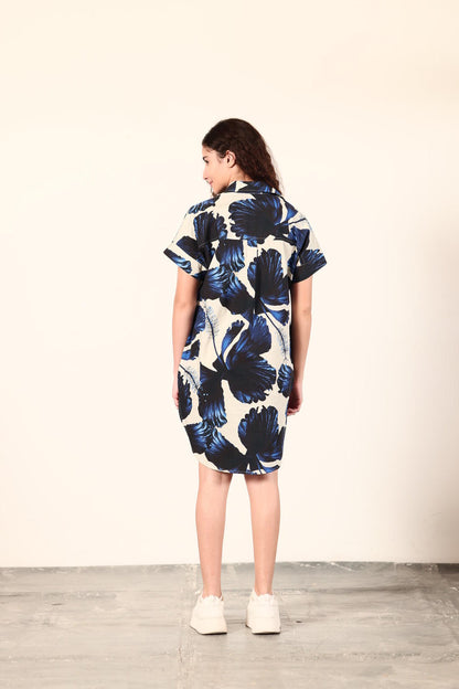 Anna Dress in indigo lillies by Maude Vivante