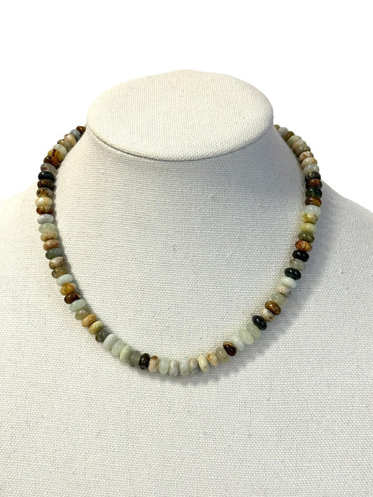 Rondelle 18" Necklace with Small Swivel Clasp in brown/green multi by Virtue