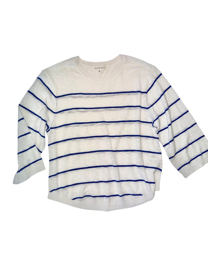 3/4 Sleeve Swing Stripe Sweater in white/tanzanite by Mododoc