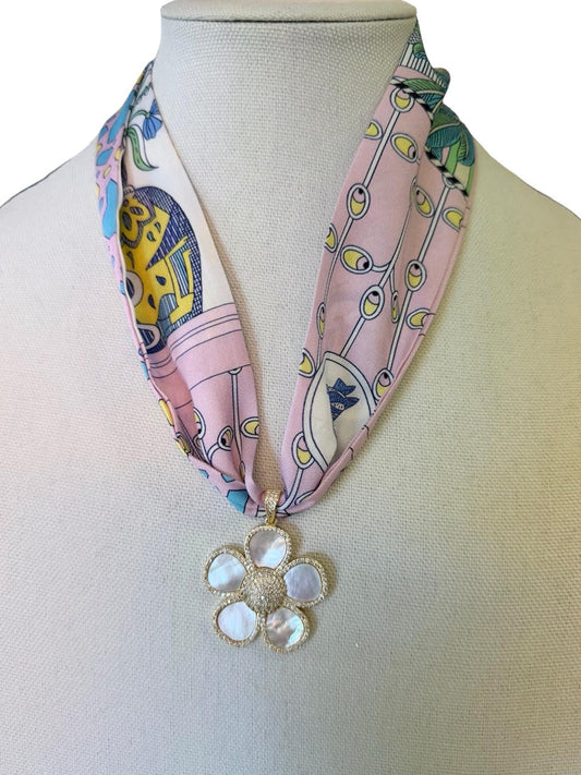 Pearlized Flower Scarf Necklace in lilac by Virtue
