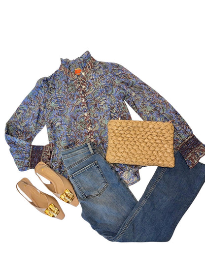 Thursday Longsleeve Top in bird floral blue by La Plage