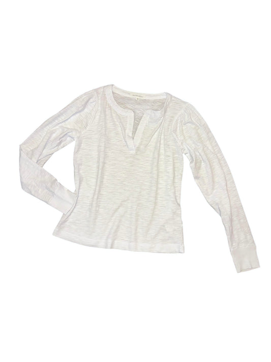Long Sleeve Split Neck Top in white by Mododoc