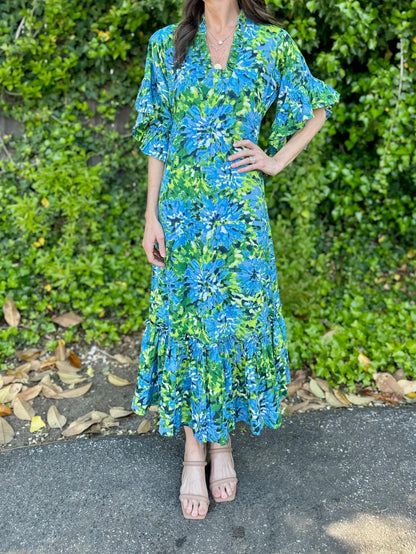 Soleil Poplin Blue Watercolor Dress in Fitzroy & Willa