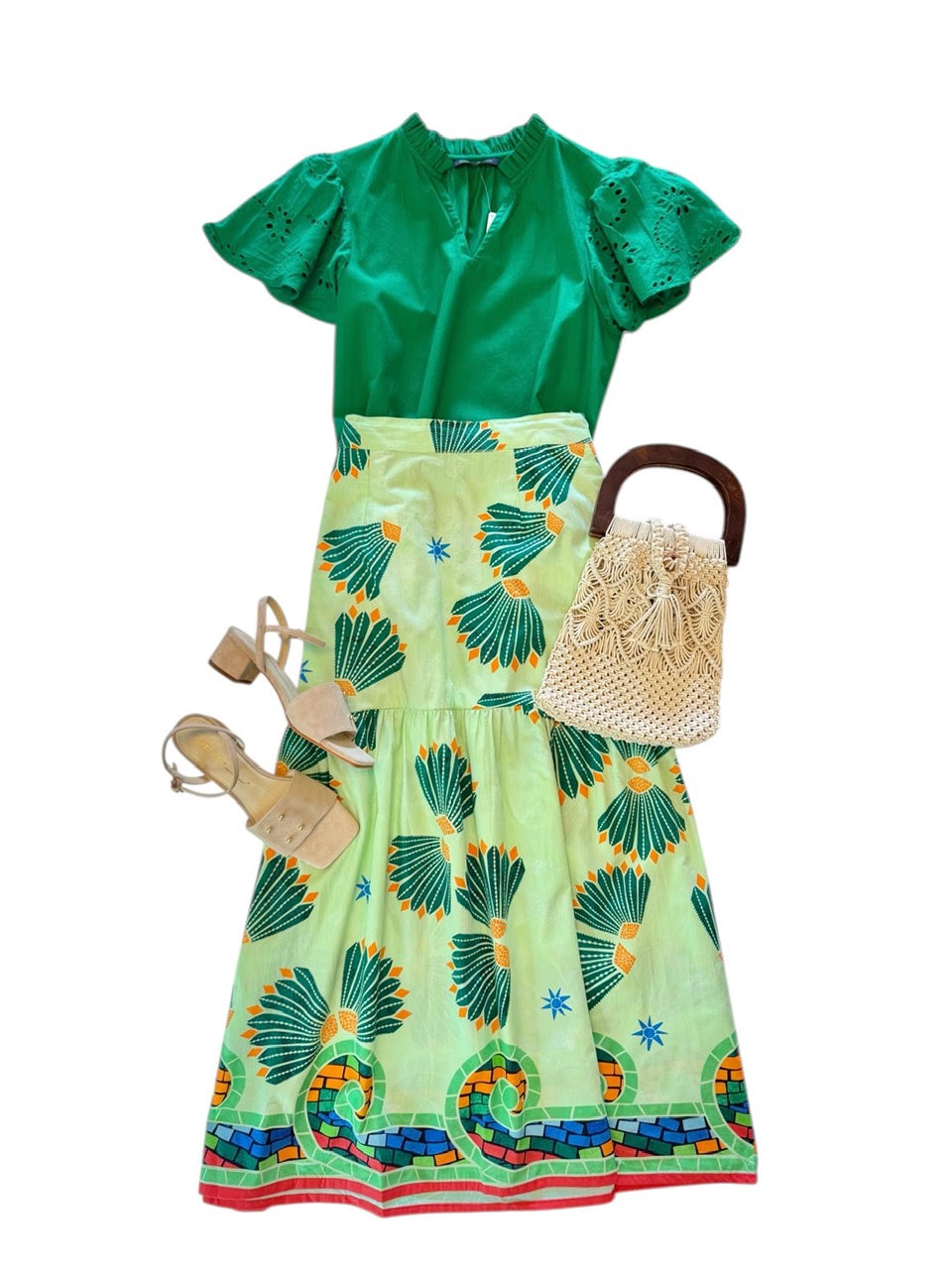 Ada Printed Skirt in mint shell by Maude Vivante