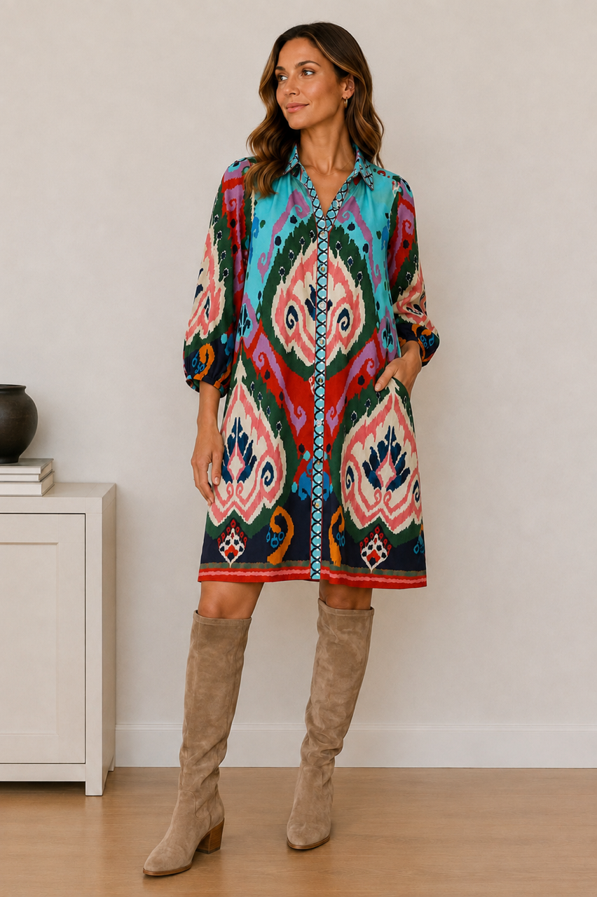 Ava Mini Dress in ikat by Maude Vivante
