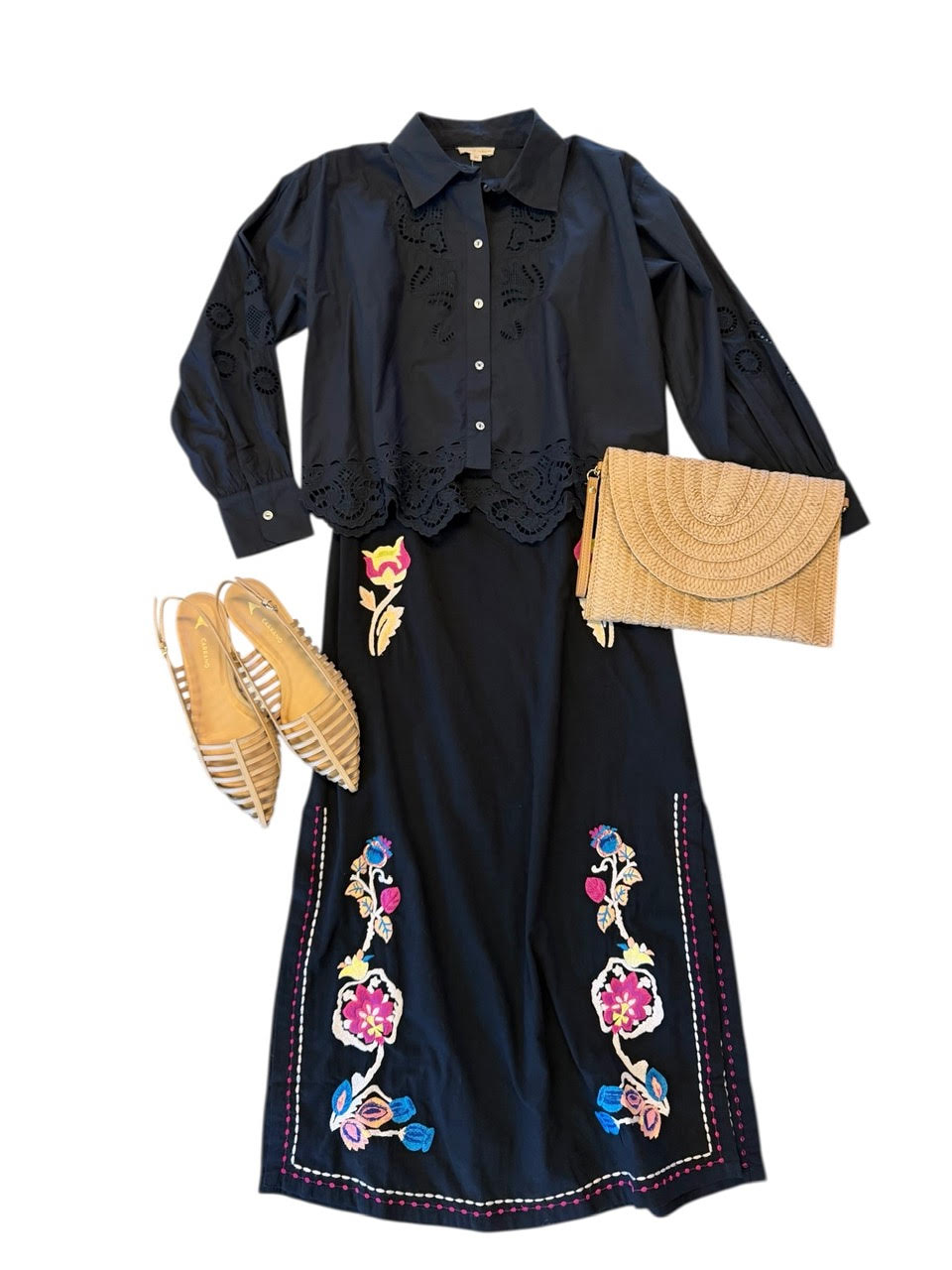 Amarante Embroidered Midi Skirt in black by Louise Misha