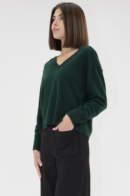 Makenzi Drop Shoulder Pullover Sweater in rainforest by Another Love
