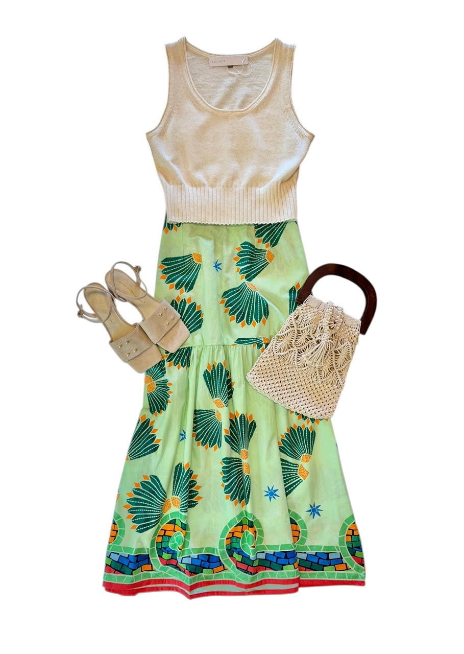 Ada Printed Skirt in mint shell by Maude Vivante