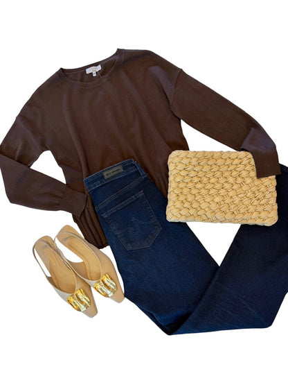 Rib Bottom Crew Sweater in coffee bean by J.Society