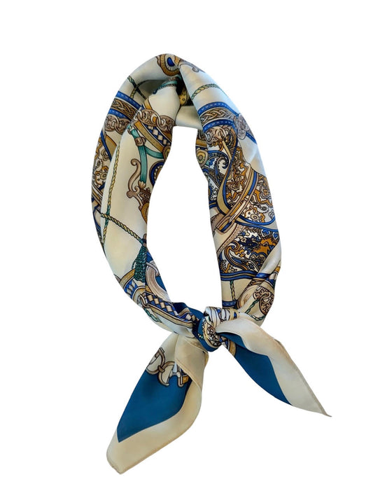 Horse Print Silky Bandana in blue