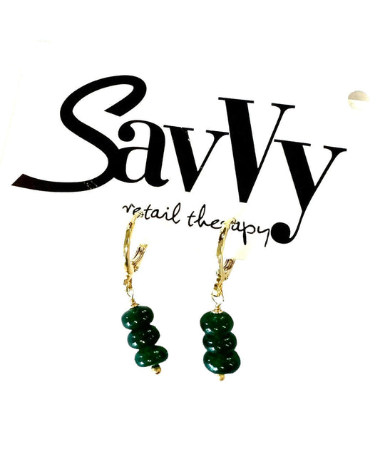 3 Drop Stone Earring in green by Eneida Franca