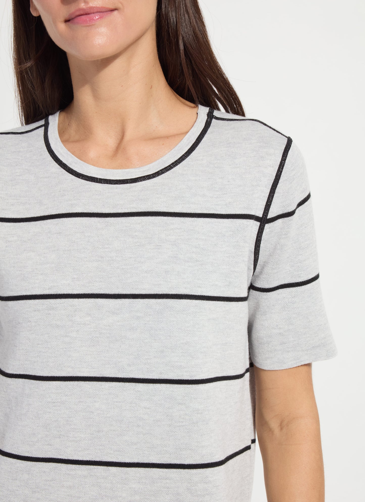 Odessa Reversible Knit Short Sleeve Top in black/pearl mélange by Lysse