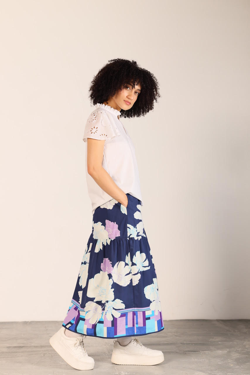 Ada Floral Printed Skirt in ink by Maude Vivante