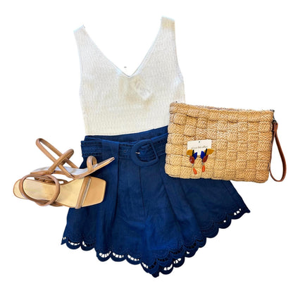 Richelieu Linen Shorts in navy blue by Farm Rio