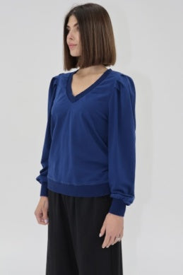 Sammi V-Neck Sweatshirt in blue depths by Another Love