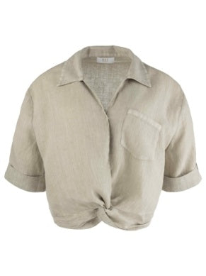 Rebel Knot Front Shirt with Cuffed Sleeves in wheat by KUT