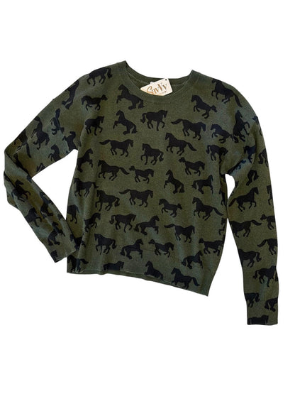 Horse Print Sweater in military by J.Society