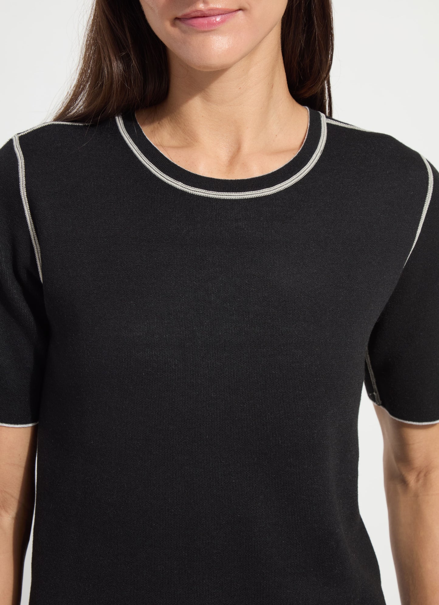 Odessa Reversible Knit Short Sleeve Top in black/pearl mélange by Lysse