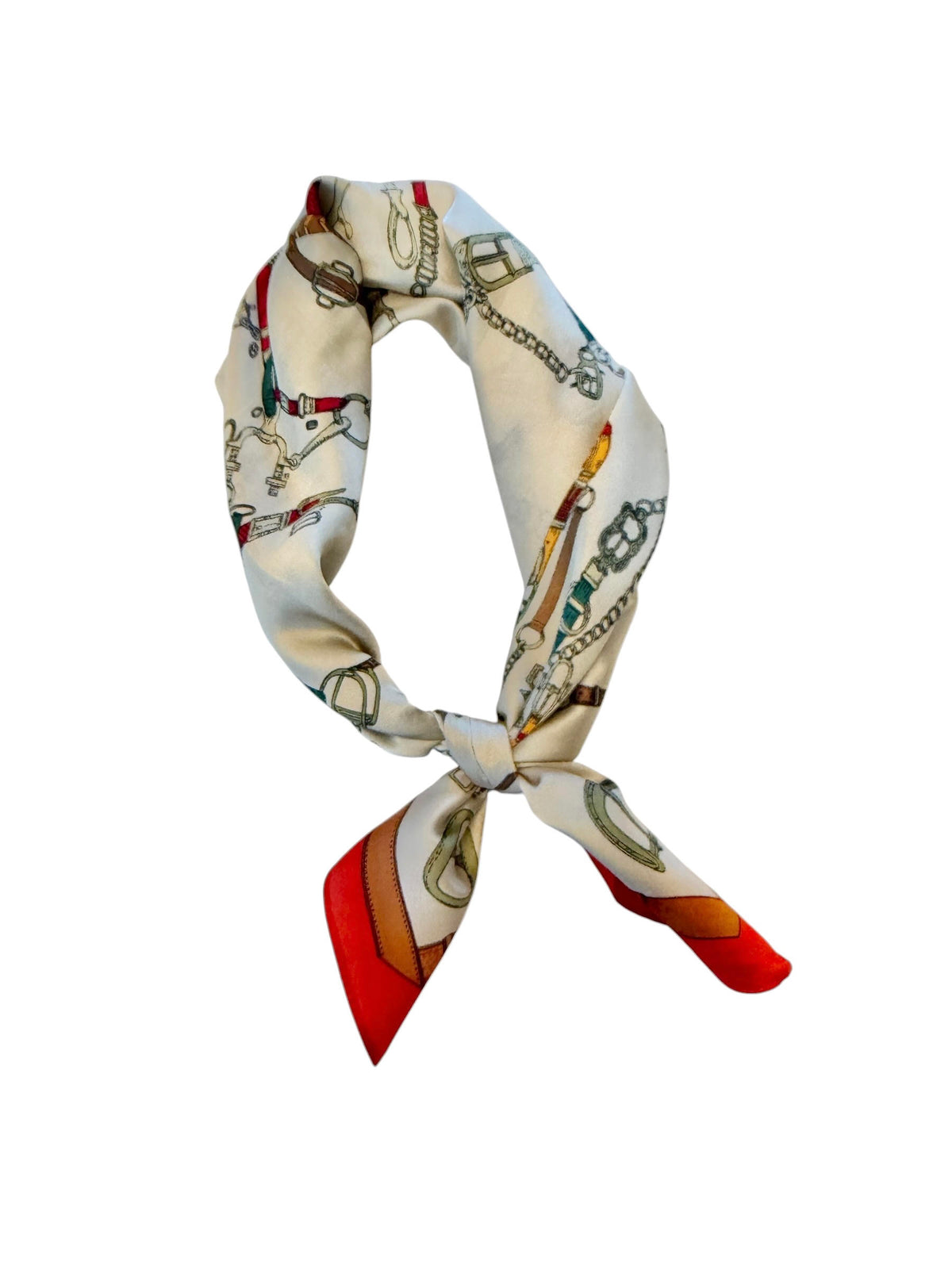Chain Belt Print Silky Bandana scarf in beige/orange