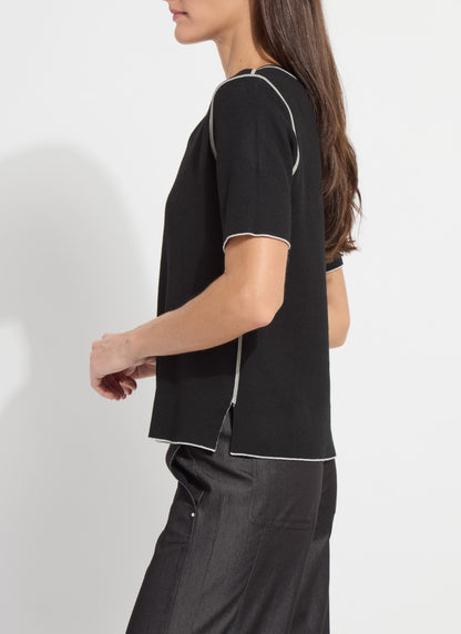 Odessa Reversible Knit Short Sleeve Top in black/pearl mélange by Lysse