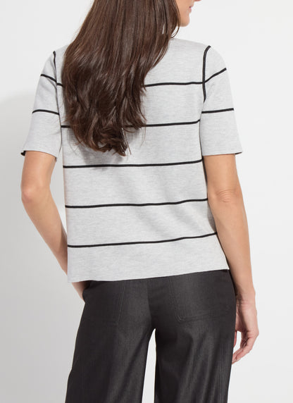 Odessa Reversible Knit Short Sleeve Top in black/pearl mélange by Lysse