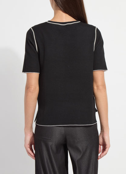 Odessa Reversible Knit Short Sleeve Top in black/pearl mélange by Lysse