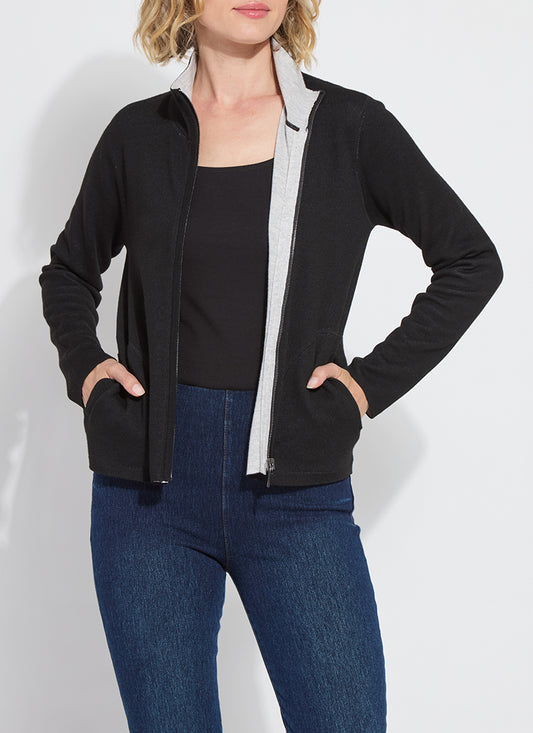 Reversible Cashmere Zip Up Cardigan in black/pearl mélange by Lysse