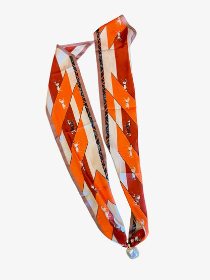 Pearl Square Scarf Necklace in orange by Virtue