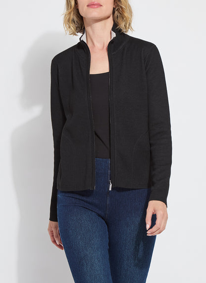 Reversible Cashmere Zip Up Cardigan in black/pearl mélange by Lysse