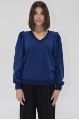 Sammi V-Neck Sweatshirt in blue depths by Another Love