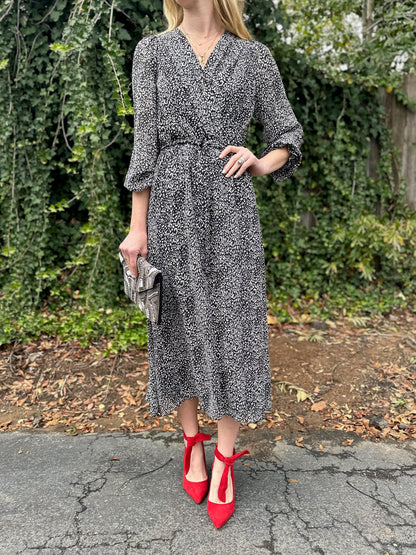 Long Sleeve Printed Maxi Dress in black by Molly Bracken