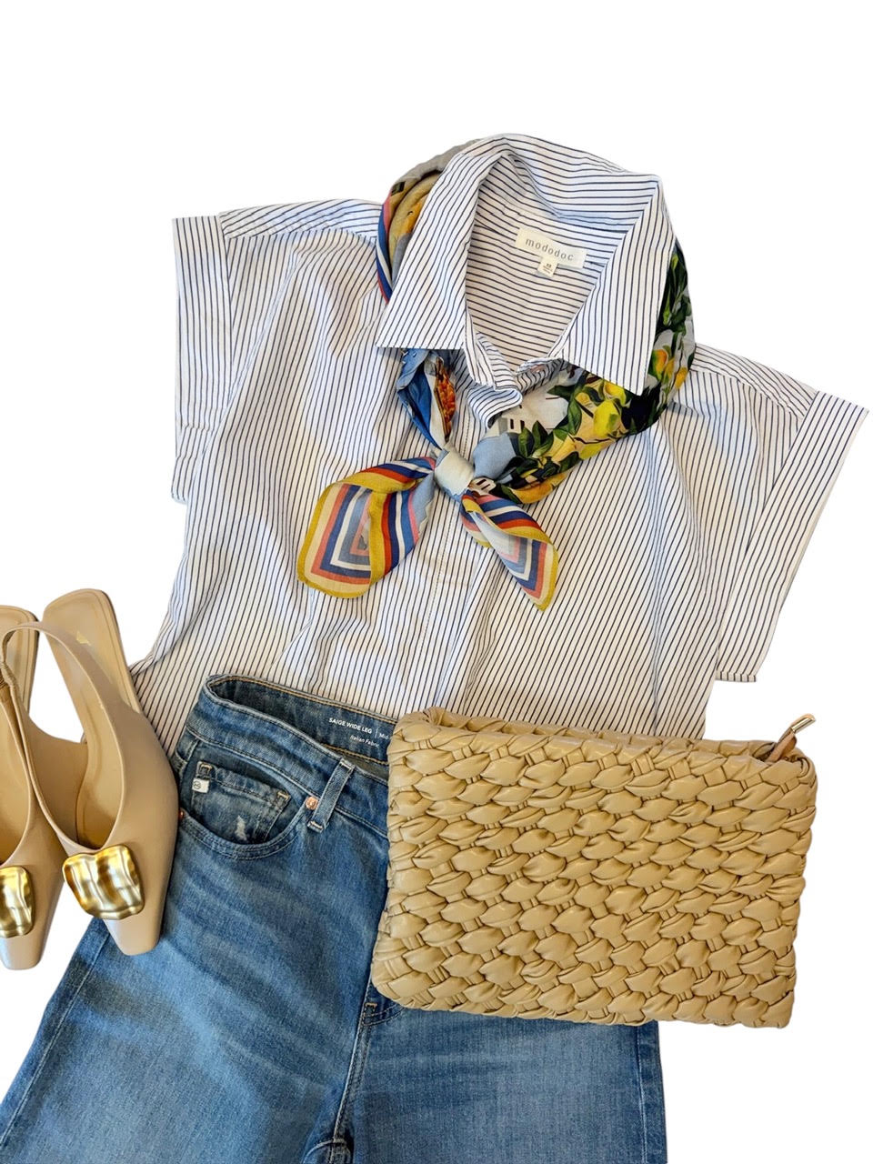 Short Sleeve Button Up Top in navy/white by Mododoc
