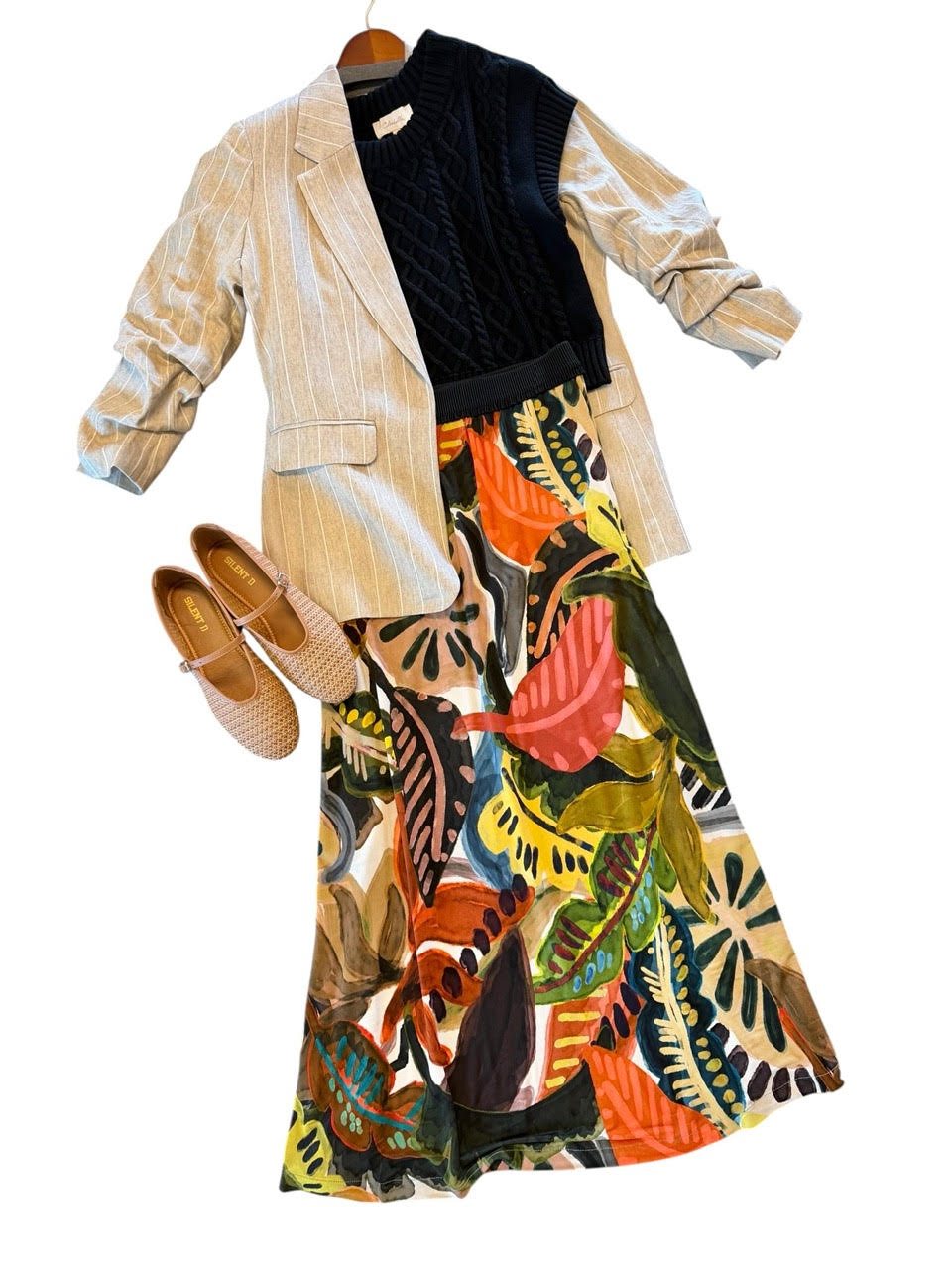 Abstract Printed Midi Skirt in marron by Aldo Martins