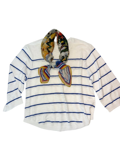 3/4 Sleeve Swing Stripe Sweater in white/tanzanite by Mododoc