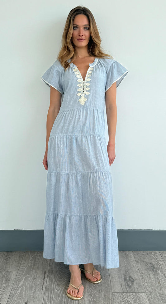 Camellia Maxi Dress in blue stripe by Rose & Rose