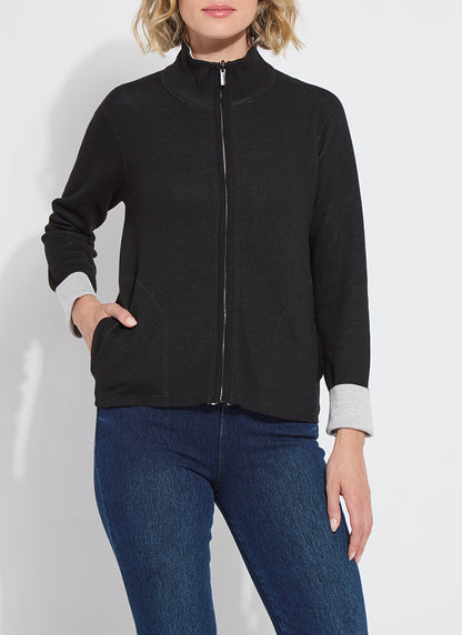 Reversible Cashmere Zip Up Cardigan in black/pearl mélange by Lysse