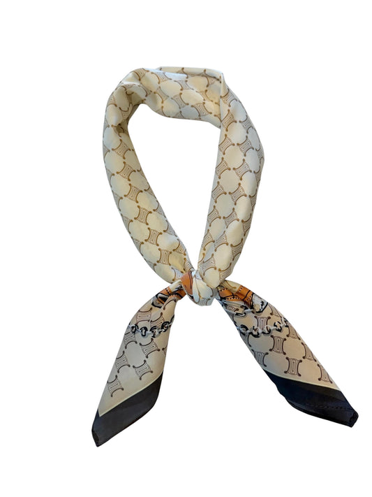 Chain Print Silky Bandana Scarf in beige