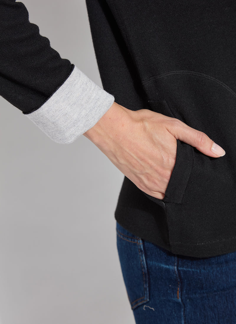 Reversible Cashmere Zip Up Cardigan in black/pearl mélange by Lysse