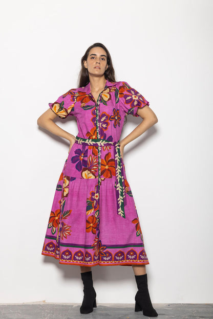 Delia Printed Maxi Dress in mauve blossoms by Maude Vivante