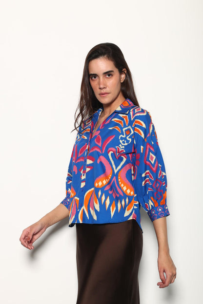 Elsa Printed Top in cobalt ikat by Maude Vivante