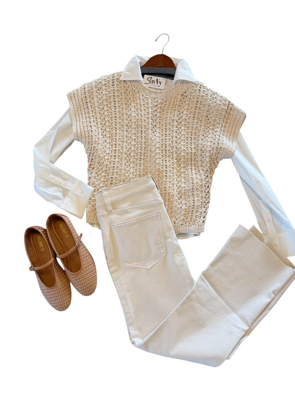 Tasha Open Weave Sweater in vintage cream by Another Love