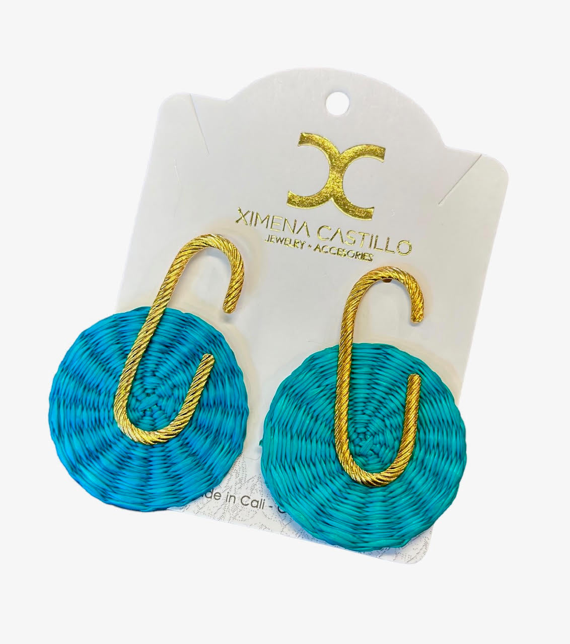 Palm Earring with Lockshape in teal by Ximena Castillo