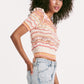 Neve Crochet Crew Neck Sweater in grapefruit abstract by Another Love