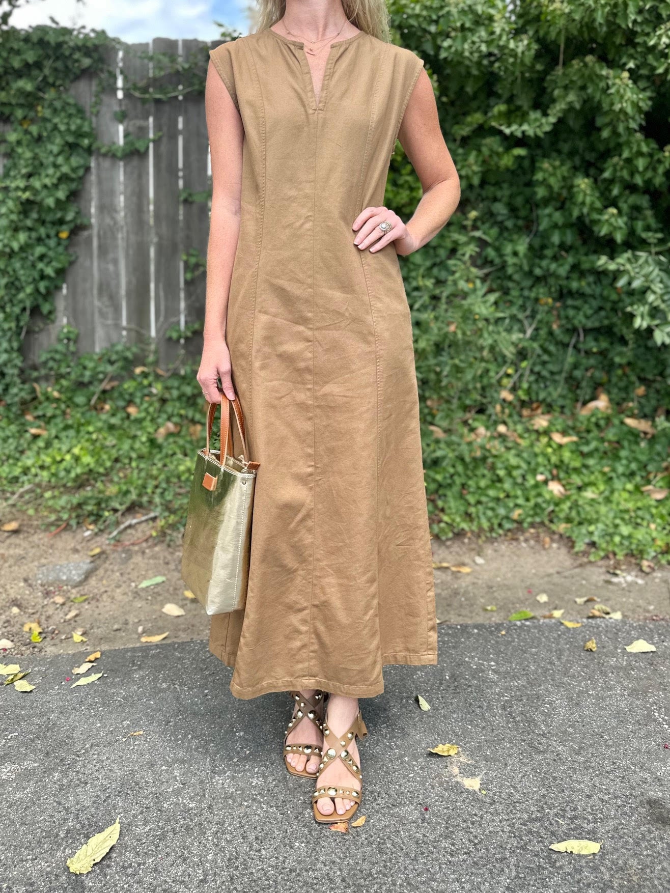 Twill Princess Seam Maxi Dress in pecan by Lilla P