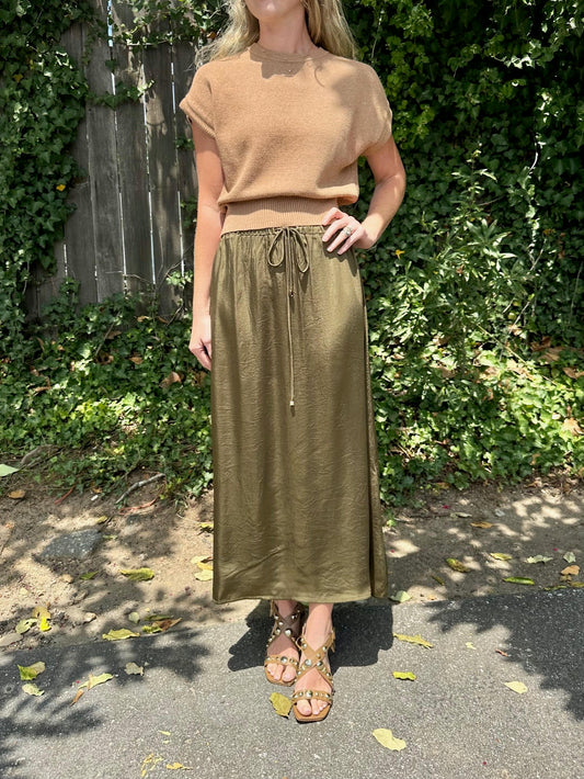 Liv Solid Slip Skirt in olive by Exquise